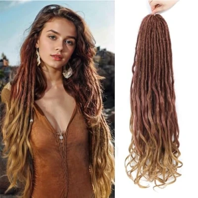 Image of DT CHERYL Loose Wave Dreadlocks 24 Inch 10 Strands Double Ended Dreadlock Extensions With French Curly Ends, 0.6CM Thin Synthetic DE for Women (R27#, Strands)