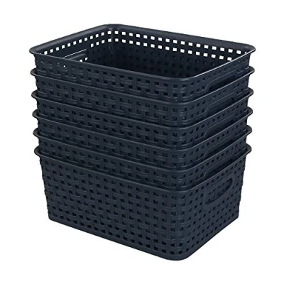 Image of Sandmovie Plastic Woven Storage Baskets, Navy Blue, 6 Packs