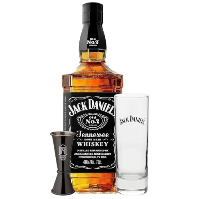 Image of Jack Daniels Tennessee Whiskey 70cl With Branded Glass &amp; Secret Bottle Shop Jigger Bundle Gift Sets For Men, Christmas Whisky