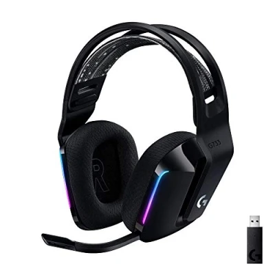 Image of Logitech G G733 LIGHTSPEED Wireless Gaming Headset with suspension headband, LIGHTSYNC RGB, Blue VO!CE mic technology and PRO audio drivers, Lightweight, 29 Hour battery life, 20m range Black
