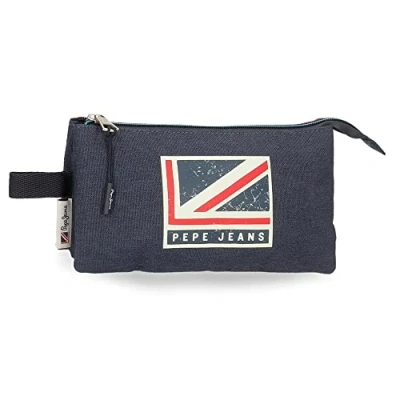 Image of Pepe Jeans Aidan Triple Pencil Case Blue 22 x 12 5 cm Polyester