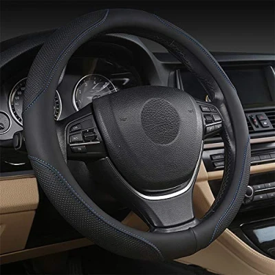 Image of coofig Car Steering Wheel Covers Soft Microfiber Wrap Anti Slip Universal Auto Cover Protector Accessories Decoration For Women Men (Black blue 4)