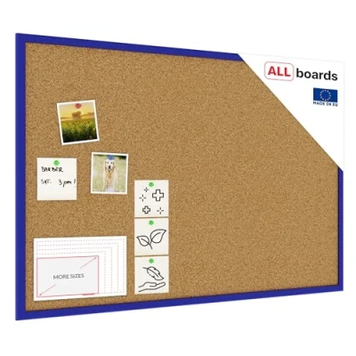 Image of ALLboards Cork Board with Wooden Natural Dark Blue Frame 90x60cm, Corkboard Bulletin Notice