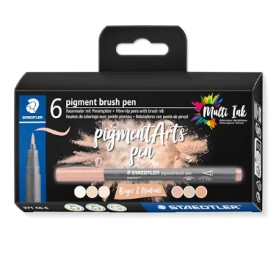 Image of STAEDTLER 371 C6 6 Pigment Arts Brush Pen Assorted Nude &amp; Beige Colours (Pack of 6)