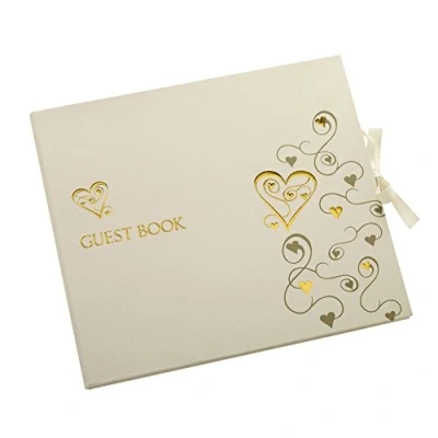 Image of Neviti Contemporary Heart Wedding/Anniversary Guest Book Ivory/Gold