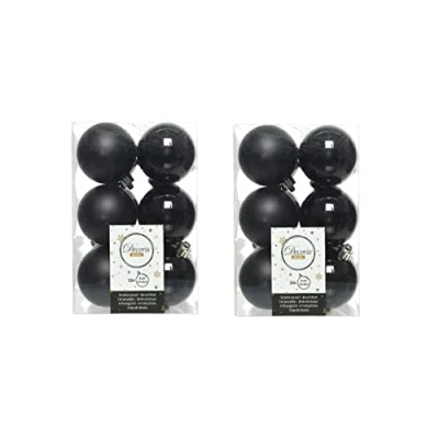 Image of 24 Black Christmas Baubles 6cm Shatterproof Tree Ornaments Shiny Matt Decorations