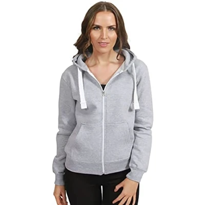 Image of Purple Hanger New Womens Front Zip Up Hoodie Ladies Long Sleeve Plain Sweatshirt Fleece Hoody Hooded Jacket (XL, Grey)