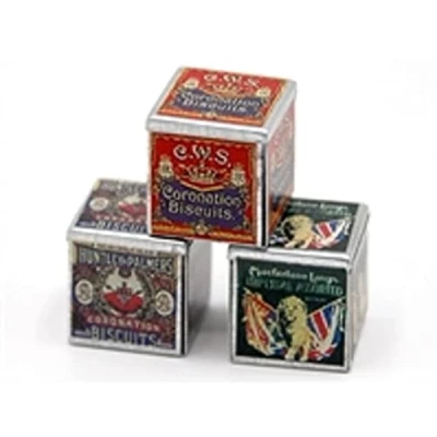 Image of Melody Jane Dolls House Old Fashioned Biscuit Tins Miniature Vintage Kitchen Shop Accessory