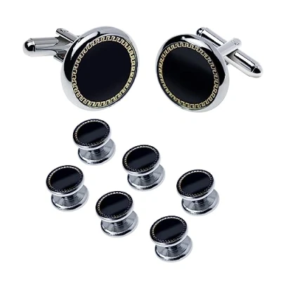 Image of Cufflinks for Men 8pcs Mens and Studs, Tuxedo Shirt Studs Set Wedding Valentines Festival Birthday Anniversary Graduation Gift (Black Gold)