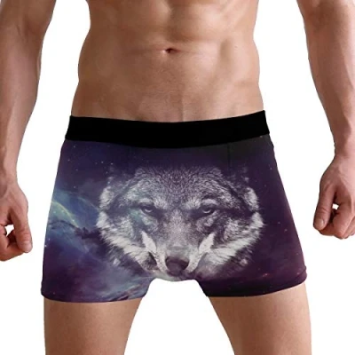 Image of PUXUQU Mens Boxers Shorts Galaxy Wolf Face Boxer Briefs Underwear for Men Boy