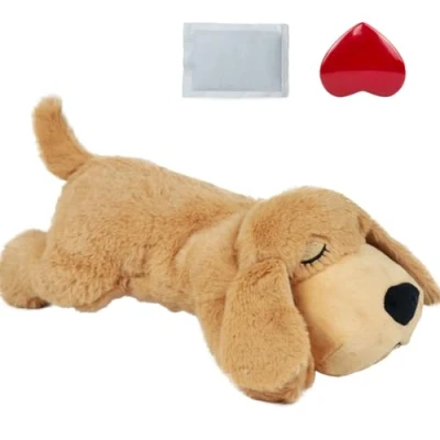 Image of vocheer Puppy Heartbeat Toy, Dog Anxiety Relief Calming Aid Stuffed Animal Behavioral Training Sleep Comfort Soother Plush Toy for Puppies Dogs Cats (light brown)