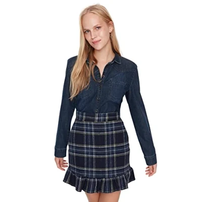Image of Trendyol Women Mini Ruffle Hem Mermaid Woven Skirt Blau