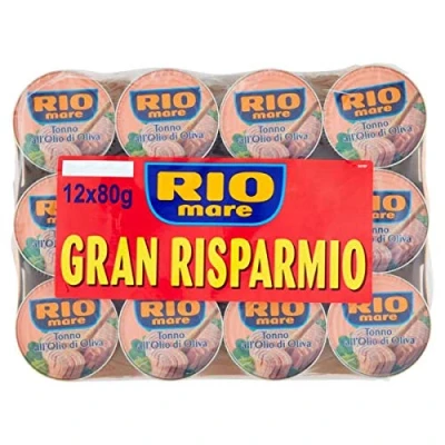 Image of Rio Mare: Set of 12 Cans Tuna Fish in Olive Oil, Yellowfin Quality Pack 12, 80g (2.82oz) Each 960g (33.86oz) Total