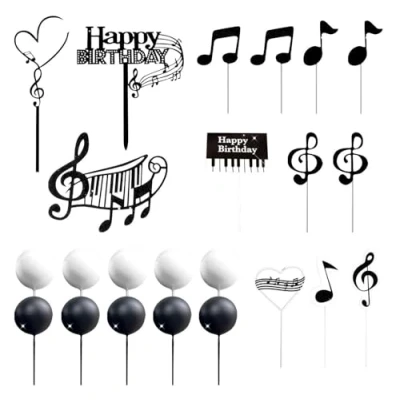 Image of 23 Pieces Music Theme Cake Inserts, Musical Note Creative Decorations, Rock Party Decorations