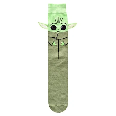 Image of Star Wars Men&#039;s Baby Yoda Full Character Cosplay Crew Socks with Embroidered Ears