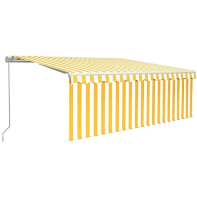 Image of vidaXL Manual Retractable Awning with Blind 4x3m Yellow&amp;White