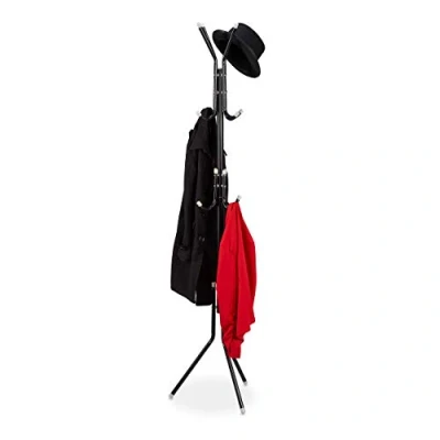 Image of Relaxdays Coat, Metal, 12 Hooks, H x W D: 180 44 39 cm, , Sturdy, Jacket Stand, Black