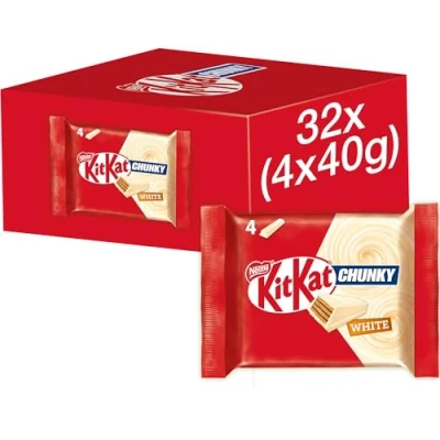 Image of KitKat Chunky White Chocolate Bar Multipacks, 32 Pack of 4 x 40 g, (Total 128 Bars)