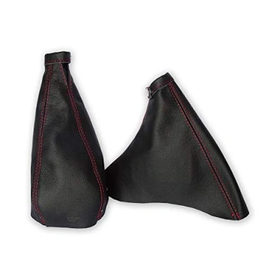 Image of The Tuning Shop Ltd Gear Handbrake Gaiter Compatible with Alfa Romeo 155 Leather Red Stitching