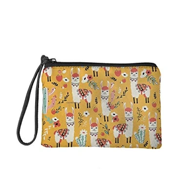 Image of Jeiento Yellow Alpaca Small Makeup Bag Coin Purse Cosmetic for Women,Small Pouch Travel Toiletry Organizer Accessories,Coin