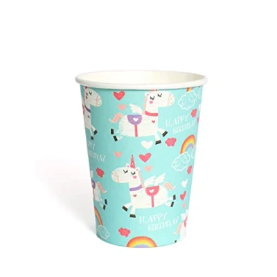 Image of Unicorn Birthday Party TABLEWARE Decorations for 16 Guests, Plates Cups Napkins Tablecloth Happy Banner Kids Themed Supplies (16 Paper Cups)
