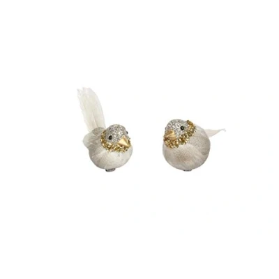 Image of Gisela Graham Clip on Christmas Decoration 12cm Pale Gold/Silver Glitter Bird