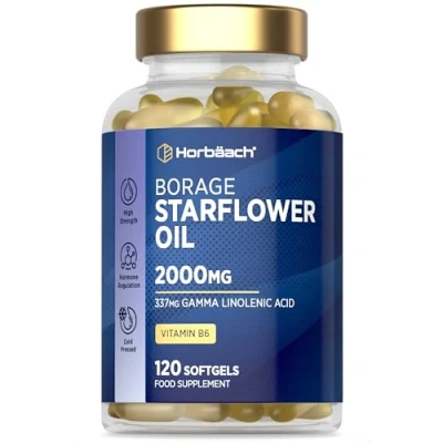 Image of Starflower Oil Capsules 2164mg Borage GLA and Vitamin B6 120 Softgels by Horbaach