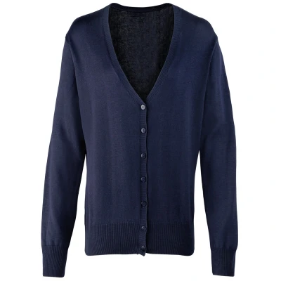 Image of Premier Womens/Ladies Cotton Acrylic V Neck Cardigan (Navy) Size 20 UK