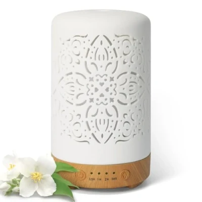 Image of Earnest Living Essential Oil Diffuser for Home White Ceramic Aromatherapy 100ml Timers Night Lights and Auto Off Function Oils Humidifier Electric Aroma Office