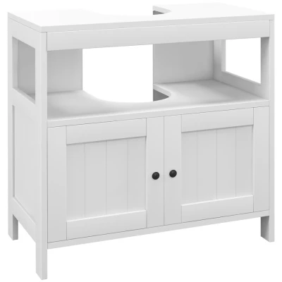 Image of kleankin Pedestal Under Sink Cabinet with Double Doors, Modern Bathroom Vanity Storage Unit Shelves, White