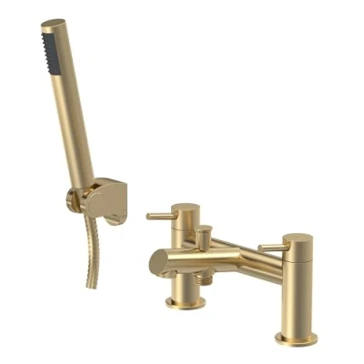 Image of Round Minimalist Bath Shower Mixer Tap with Kit Brushed Brass Balterley