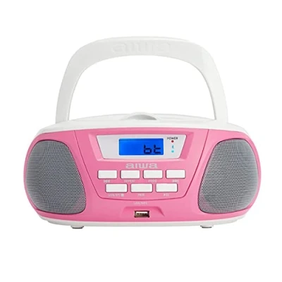 Image of Aiwa BBTU 300PK Portable CD Radio with Bluetooth, USB, AUX In, Tuner, Special Edition for Kids and Girls