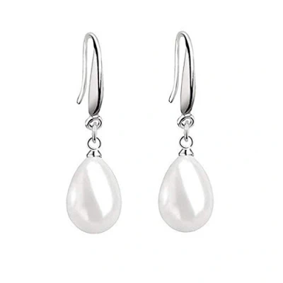 Image of YAXUN 925 Sterling Silver Pearl Earrings For Women White Water Drop Shape Dangle Hook Ladies Girls Fashion Jewellery Gifts