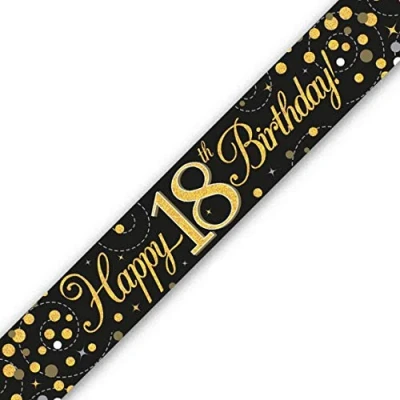 Image of Oaktree UK 9ft Banner Sparkling Fizz 18th Birthday Black &amp; Gold Holographic
