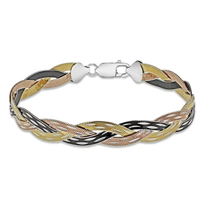 Image of Tuscany Silver Women&#039;s Sterling Four Tone Diamond Cut Herringbone Bracelet of Length 19 cm/7.5 Inch