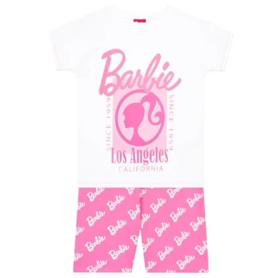 Image of Barbie Tshirt And Shorts Set Co Ord Girls Outfit T Shirt Matching Summer Clothes White 6 7 Years
