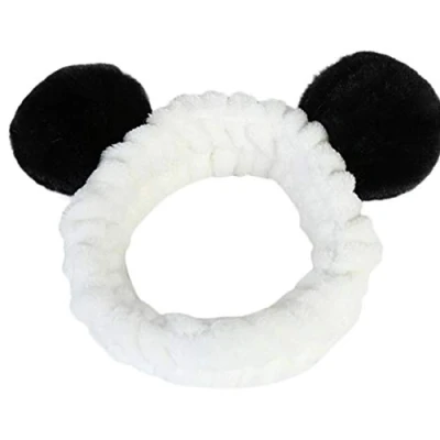 Image of Elastic Washing Face Headband Women Makeup Cute Panda Ear Soft Head Wraps Hair Band for Shower Spa