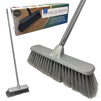 Image of TDBS Soft Indoor Broom (Grey, 120cm) Perfect for Laminate, Vinyl or Wooden Floor, with Multi section Handle and Flagged Bristle