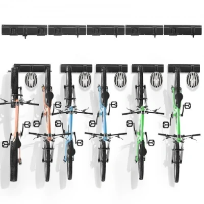 Image of VEVOR Bike Storage Rack, 6 Racks and 5 Helmets Hooks, Wall Mount Hanger, Home &amp; Garage Organizer, Customizable for Various Sizes, Adjustable Holder, Holds Up to 300 lbs, 85 inch