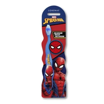 Image of Marvel Spiderman Little Teeth Toothbrush for Kids with Soft Rounded Bristles, Comfortable Handle Grip and Protection Cap Children Ages 3+