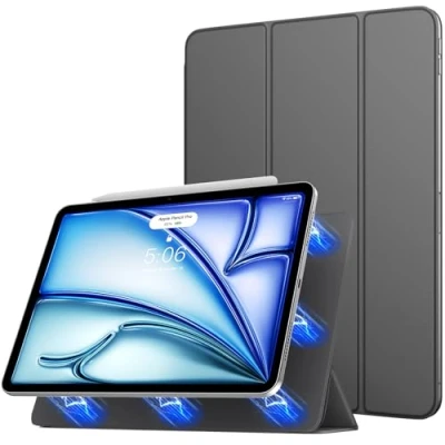 Image of TiMOVO Case for iPad Air 11 Inch M2 2024, 6th/5th/4th Generation (2024/2022/2020), Strong Magnetic Trifold Stand Cover, Support Apple Pencil Pro/2nd/USB C, Gray