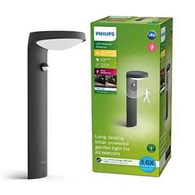 Image of PHILIPS Tyla Ultra Efficient Solar Post Light [1 x 9W Warm White] Anthracite Grey, for Outdoor Path Lighting, Garden