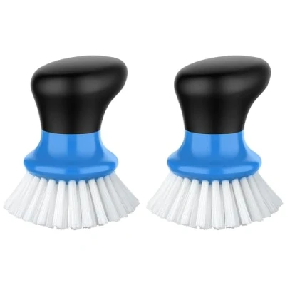 Image of MR.SIGA Palm Dish Brush with Ergonomic Handle, Kitchen for Pot Pan Plate Sink Cleaning, Blue, Pack of 2