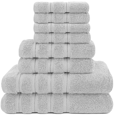 Image of ZZZMRH Luxury Quality 8 Pc Set White Towel 100% Combed Cotton 650 GSM Towels 2 Bath Towels, Hand 4 Wash cloths, Highly Absorbable Bale Sets