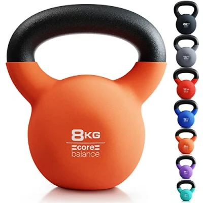 Image of Core Balance 8kg Kettlebell Weight Cast Iron Neoprene Coated Heavy Duty Strength Training (Orange)