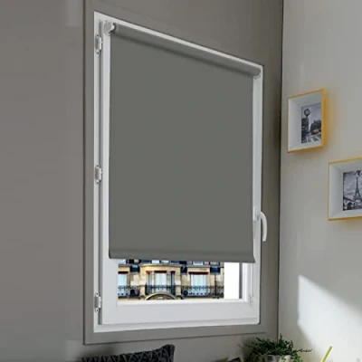 Image of MADECOSTORE Store Enrouleur Occultant Easy Roll Tissu Plain Grey Clair L65 x H190 cm Sans Perçage