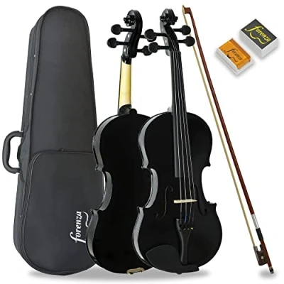 Image of Forenza Uno Series 4/4 Full Size Violin Outfit for Beginners with Lightweight Hard Case, Wood Bow, Rosin, Steel Core Strings Black