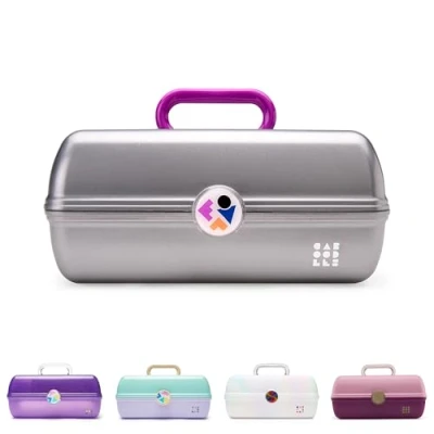 Image of Caboodles Twilight Disco On The go Girl Costmetic Organizer Make up &amp; Accessory Carry Case, Silver Shimmer