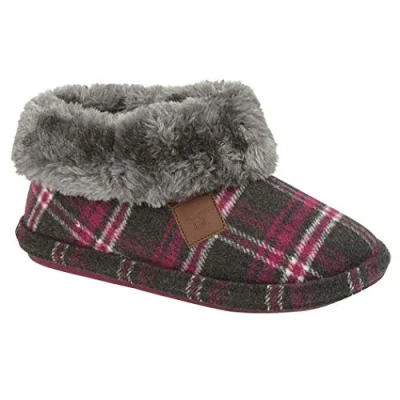 Image of Jo &amp; Joe Ladies Chiltern Faux Suede Sheepskin Fur Collar Fleece Lined Bootee Slippers Size 3 8 (6 UK, Berry Grey)