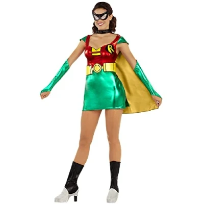 Image of Funidelia Robin Costume for woman Boy Wonder, Superheroes, DC Comics adults, accessory fancy dress &amp; props Halloween, carnival parties Size L Green